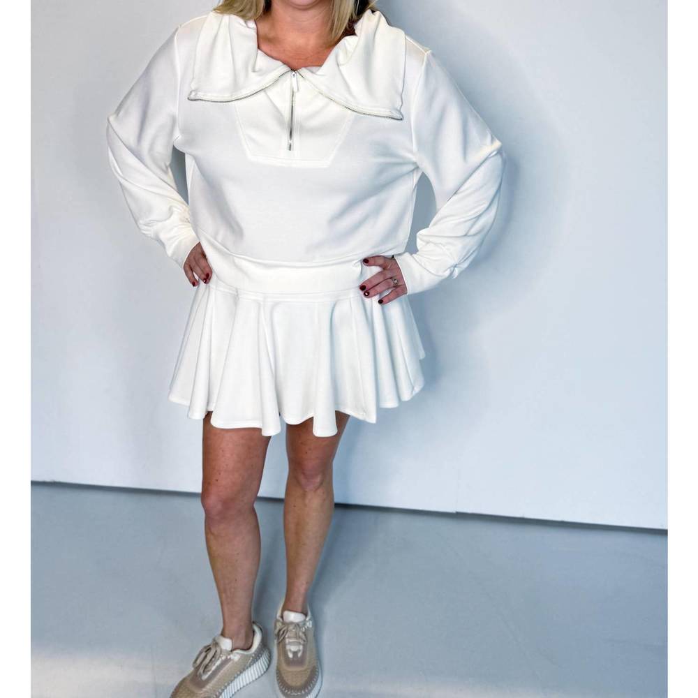 NEW LALAMIA country club prep cowl neck zip pullover in cream